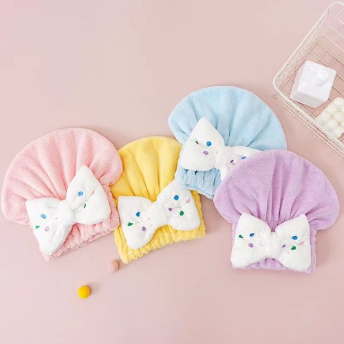 Cross-border Baby Girls' Head Towel Bath Cap with Cartoon Design, Cute & Thick, Featuring a Bow-Knot and Made from Coral Fleece for Kids' Dry Hair