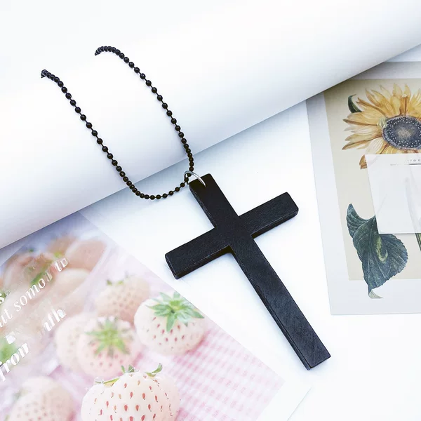 AliExpress hot European and American fashion cross necklace wooden simple Joker sweater chain accessories spot wholesale