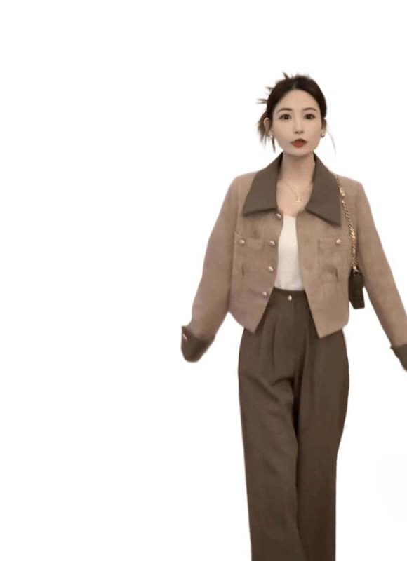 流行洋气套装女2025秋季新款小香风外套高腰直筒阔腿裤子两件套潮|undefined