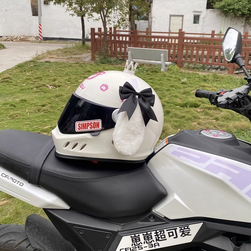 Universal Velcro Decorative Black Bow White Dog Helmet Accessories Motorcycle Electric Universal (Auto Parts and Accessories) - black-bow-white-dog-with-tail-without-crown-without-helmet