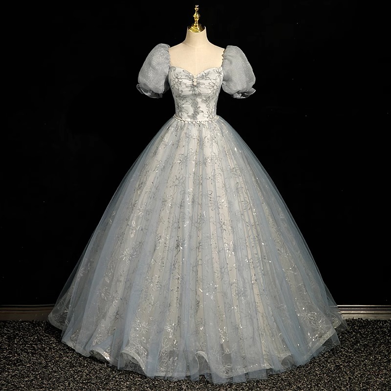 Vestido de noche francés de alta gama arte vocal Prueba de belleza vestido solo princesa azul Hada pettiskirt anfitrión