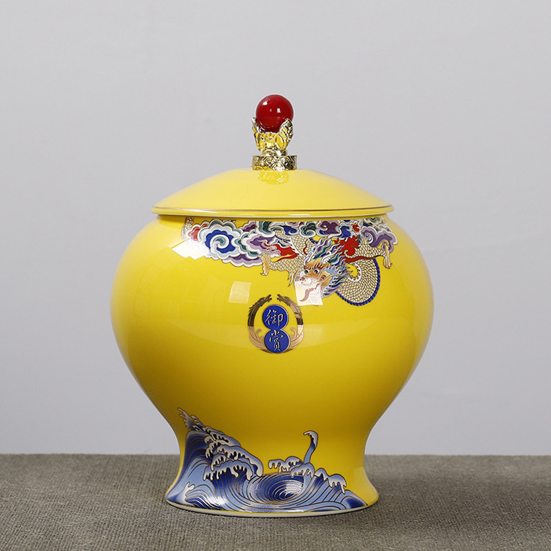 Court-style tea canister, sealed ceramic jar, large and medium size tea storage container, high-end gift box set Pu-erh black tea canister