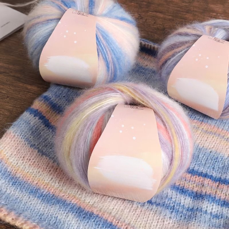 成龙纺织炫彩彩虹段染马海毛渐变羊毛线DIY手工编织围巾披肩线