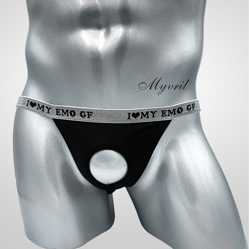 Low Waist Letter Sex Underwear Men's Hollow-out JJ Sexy Hip Double G-string Men's Transparent Temptation T-pants