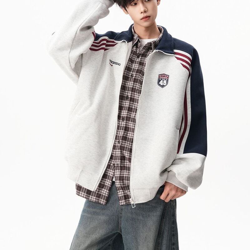 2026 Raglan Sleeve Sports Cardigan Sweatshirt Jacket for Men and Women, Autumn and Winter American Style Trendy Brand Color-Block Couple's Stand Collar Jacket 2026 Raglan Sleeve Sports Cardigan Sweatshirt Jacket for Men and Women, Autumn and Winter American Style Trendy Brand Color-Block Couple's Stand Collar Jacket