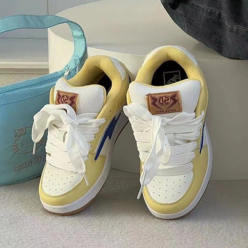 White Rainbow Design Bread Shoes Men ins Trendy 2025 Autumn New White Shoes Student Board Casual Board Shoes