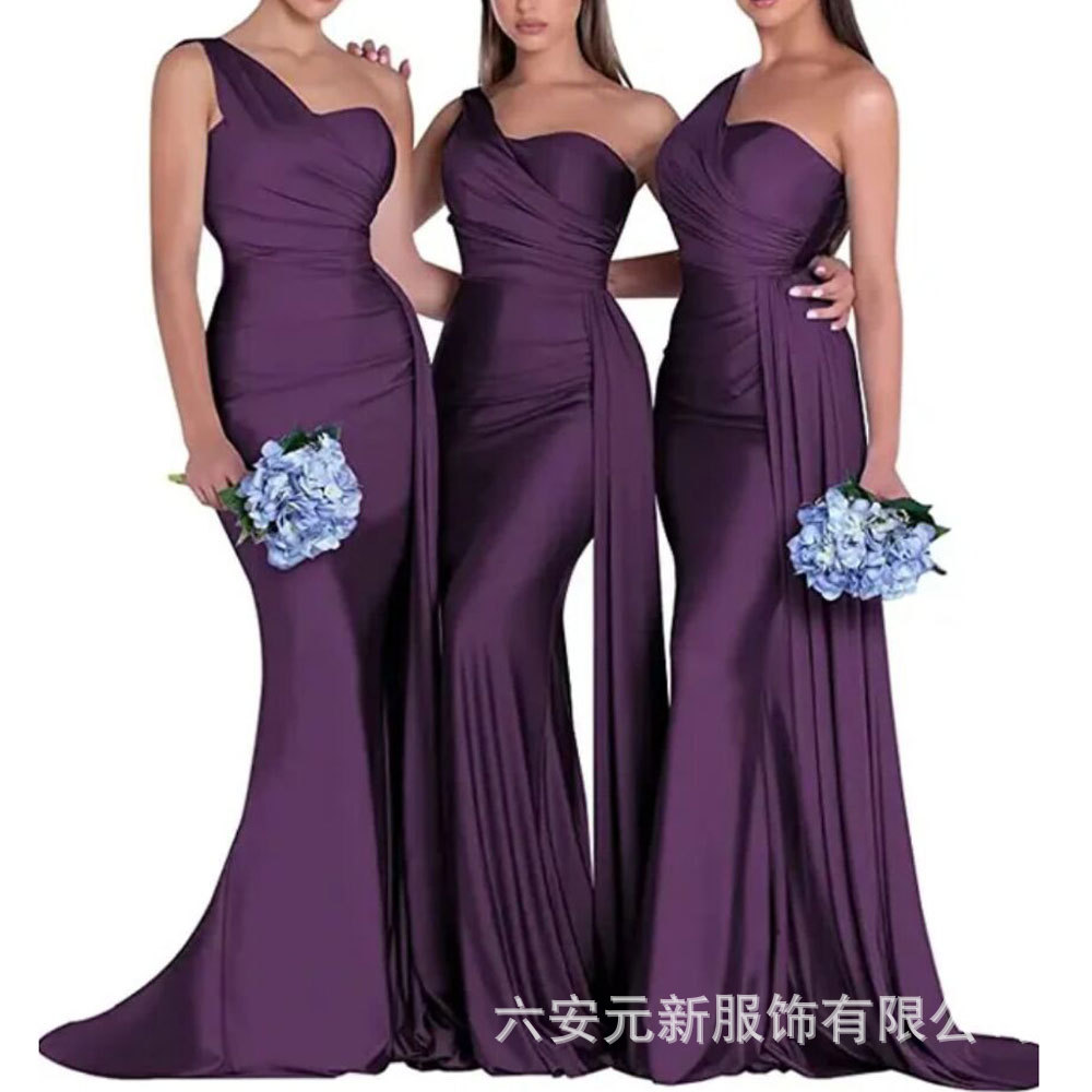 Nuevo europeo y americano Comercio exterior Amazon AliExpress deseo vestido de noche sexy un hombro solo satén adelgazamiento vestido largo