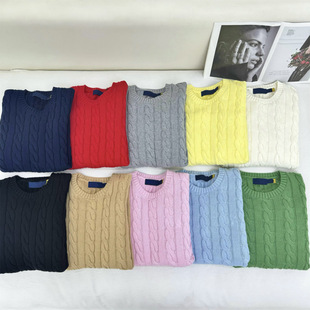 Rl Raff Pony Logo Embroider Autumn and Winter Round Neck Twist Long-Sleeved Knitwear Loose Style