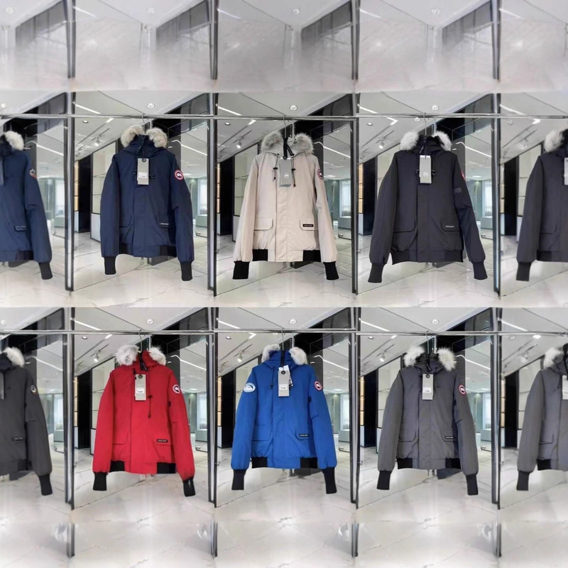 Canada Goose 01 down Jacket for Men and Women, Pilot Jacket Style Couple Warm Short Fur Collar Jacket White Duck down