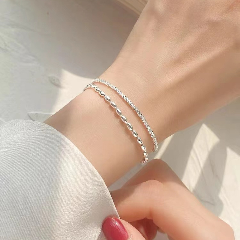 Solid Color Pattern Women's Gender 925 Sterling Silver Bracelets Simple Style