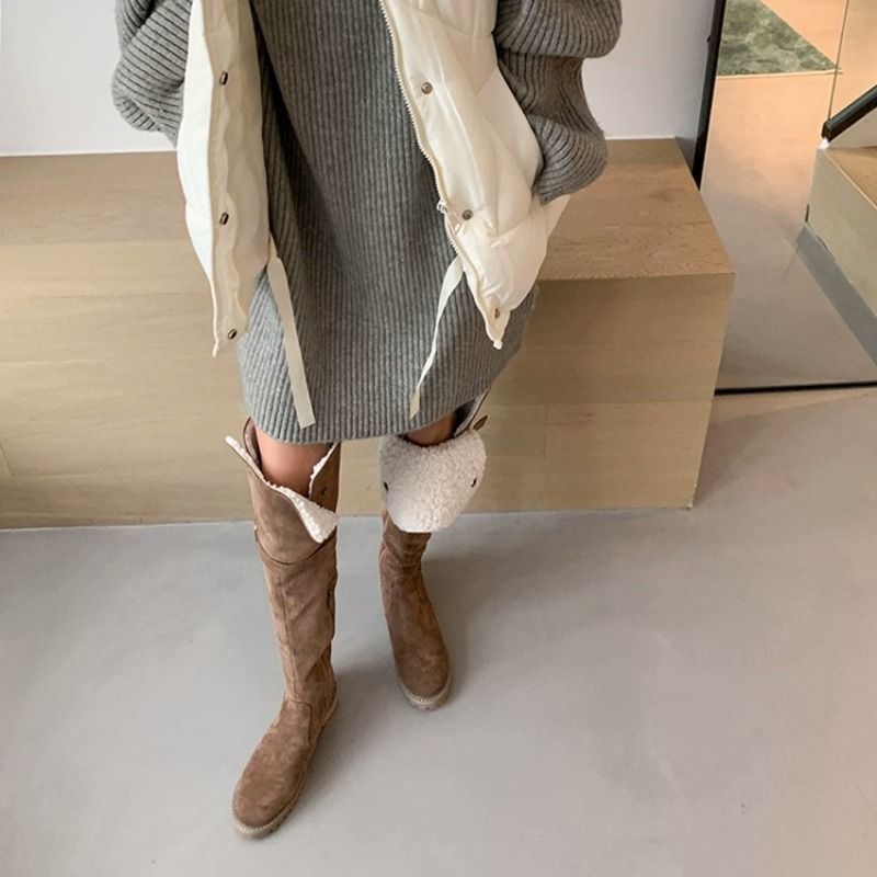 羊羔毛过膝靴子长筒靴女保暖加绒长款雪地靴高筒毛毛长筒靴女秋冬