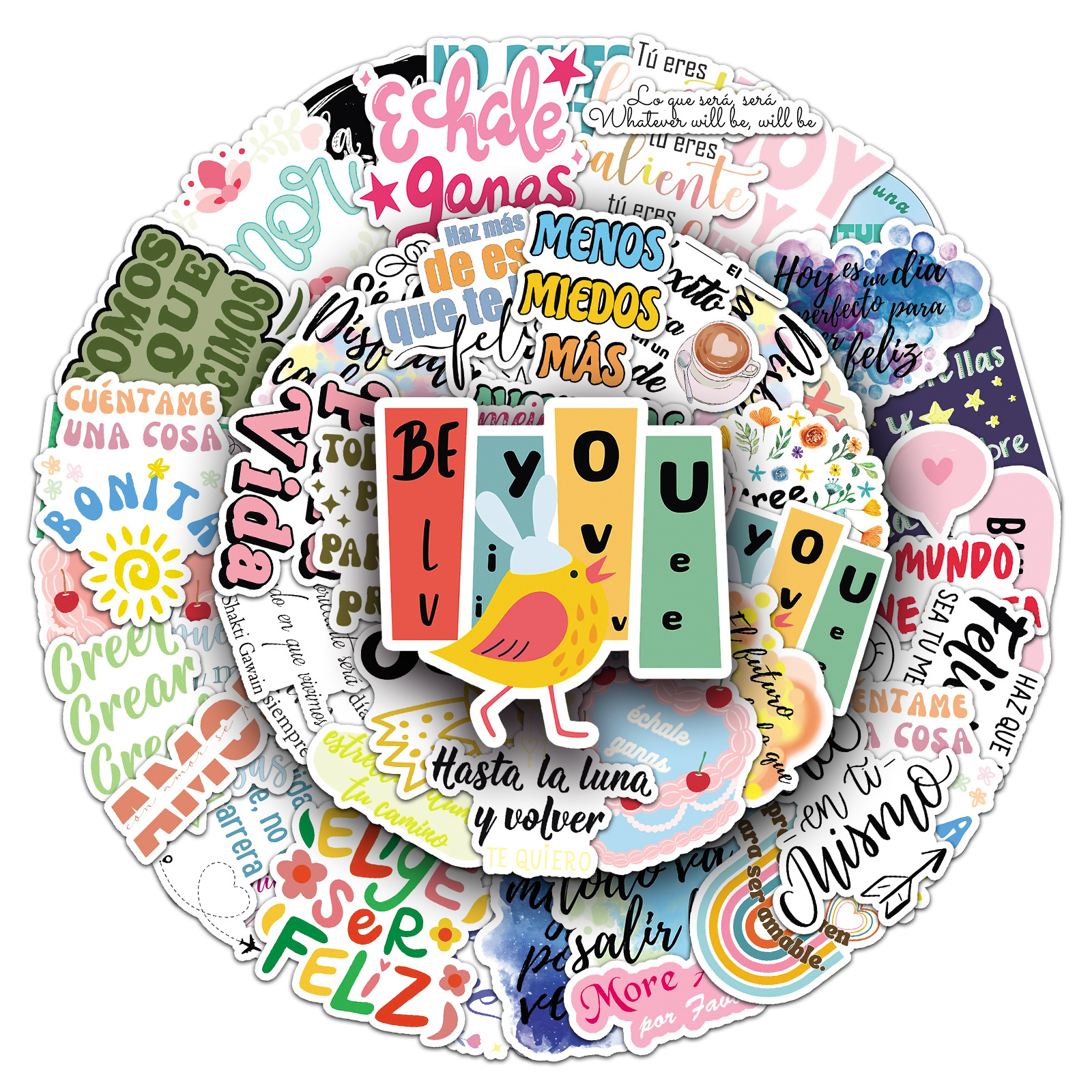 50张励志西班牙语贴纸个性外语标语正能量彩绘手帐奶茶杯电脑咕卡