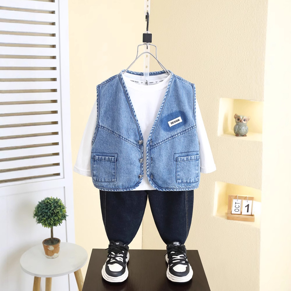 7738 Chaleco de mezclilla de primavera Chaleco de niño guapo Ropa coreana para niños 2025 nueva moda de primavera y otoño para bebés