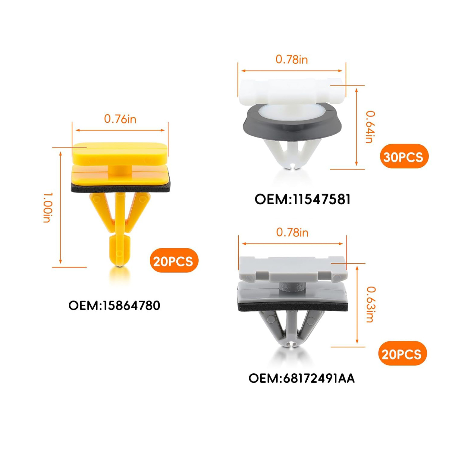 Chevrolet Car Door Side Skirt Fender Flare Retainer Clip (Digər kuzov və aksesuarlar) - 70pcs-set-bagged