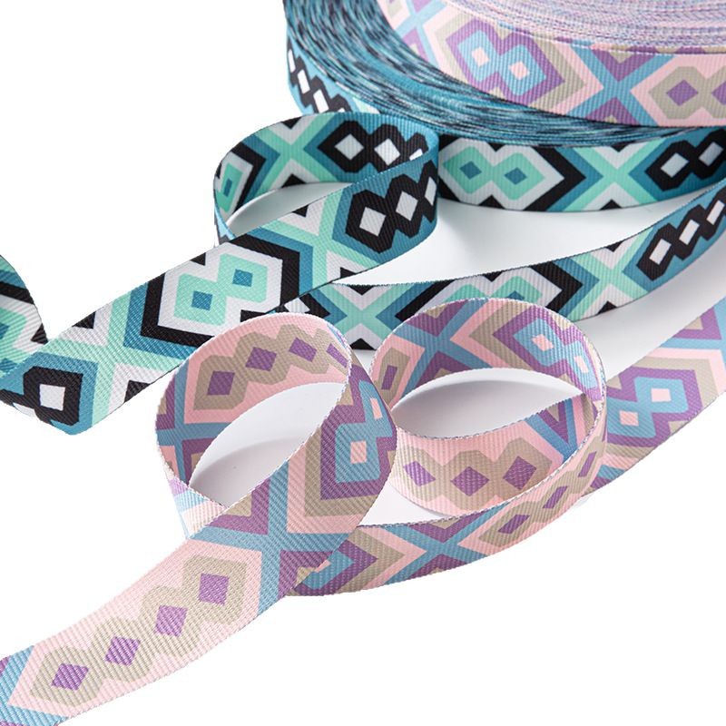 Cinta de poliéster impresa digitalmente de 3.8 cm disponible en stock, estilo bohemio, estilo étnico, impresión de doble cara. image 6
