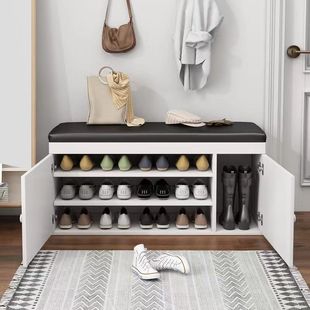 Shoe-Changing Bench for Home Entrance, Shoe Cabinet with Integrated Seating, Entryway Shoe Bench with Soft Cushion, Storage Bench, Long Bench