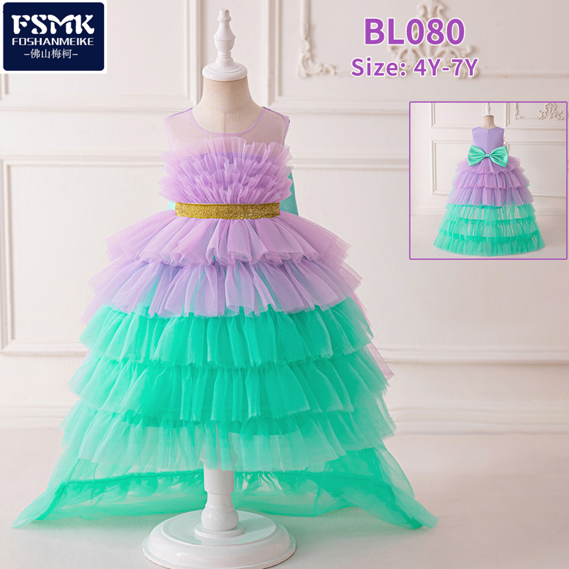 Nuevo vestido de niñas vestido de princesa cola desmontable arco de mariposa estilo extranjero ropa de desfile de modelo infantil
