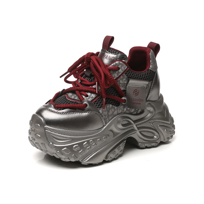 Giày sneaker nữ chunky đế dày tăng chiều cao 11cm phong cách thể thao — Angola Đỏ