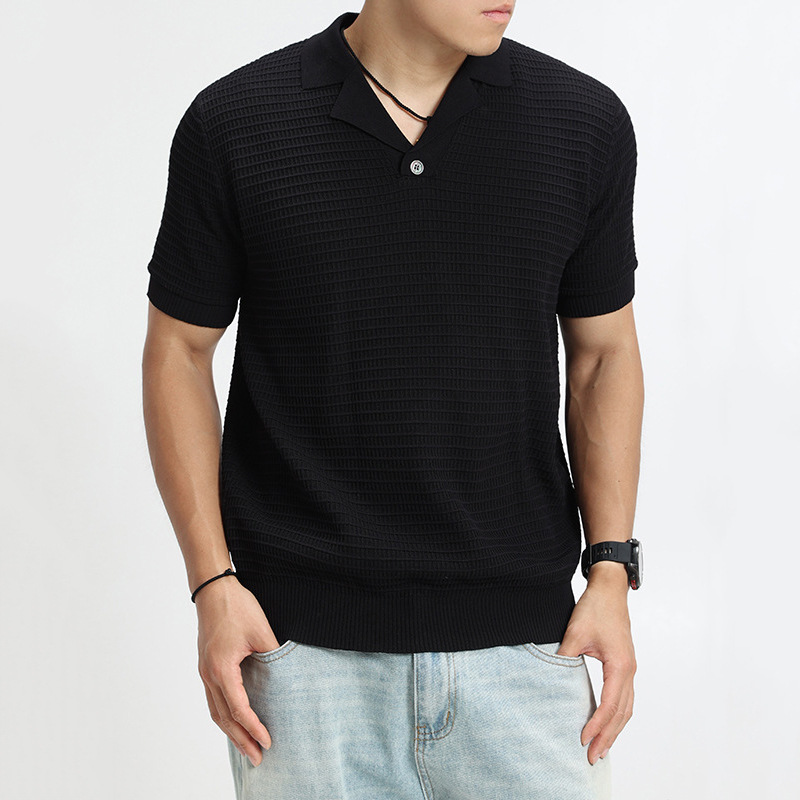 Cuba cuello polo camiseta camiseta de manga corta hombre waffle viejo viento de negocios hielo verano fábrica transfronteriza al por mayor image 8
