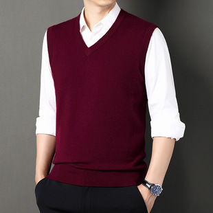 Men's spring and autumn pure color wool vest sheep wool knitted waistcoat business vest one piece wholesale