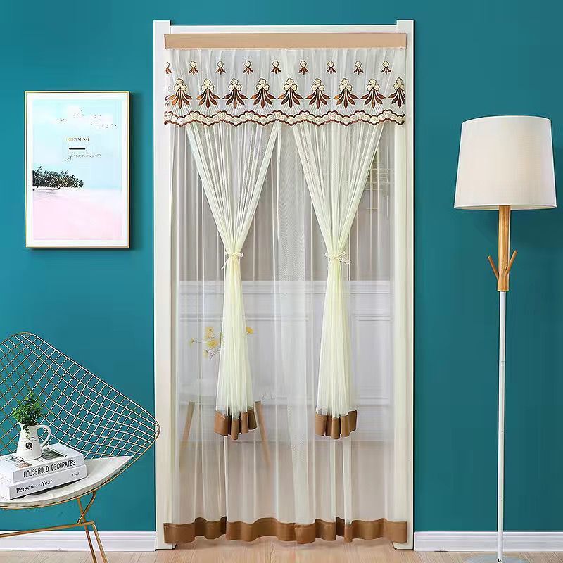 Household Door Curtain Anti-Mosquito Summer Punch-Free Lace Door Curtain Partition Curtain Kitchen Bedroom Decorative Curtain Anti-Fly