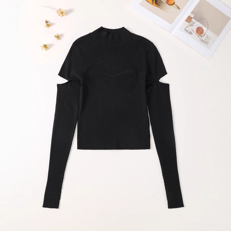 Women's Autumn and Winter Round Neck Knit Sweater for Exposed Arms, Casual Versatile Base Layer Top