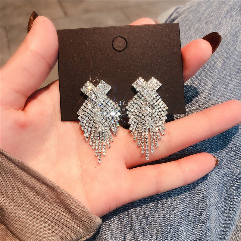 Rhinestones Inlay Material Drop Earrings Classification Glam Tassel Alloy Inlay Rhinestones Women's Drop Earrings