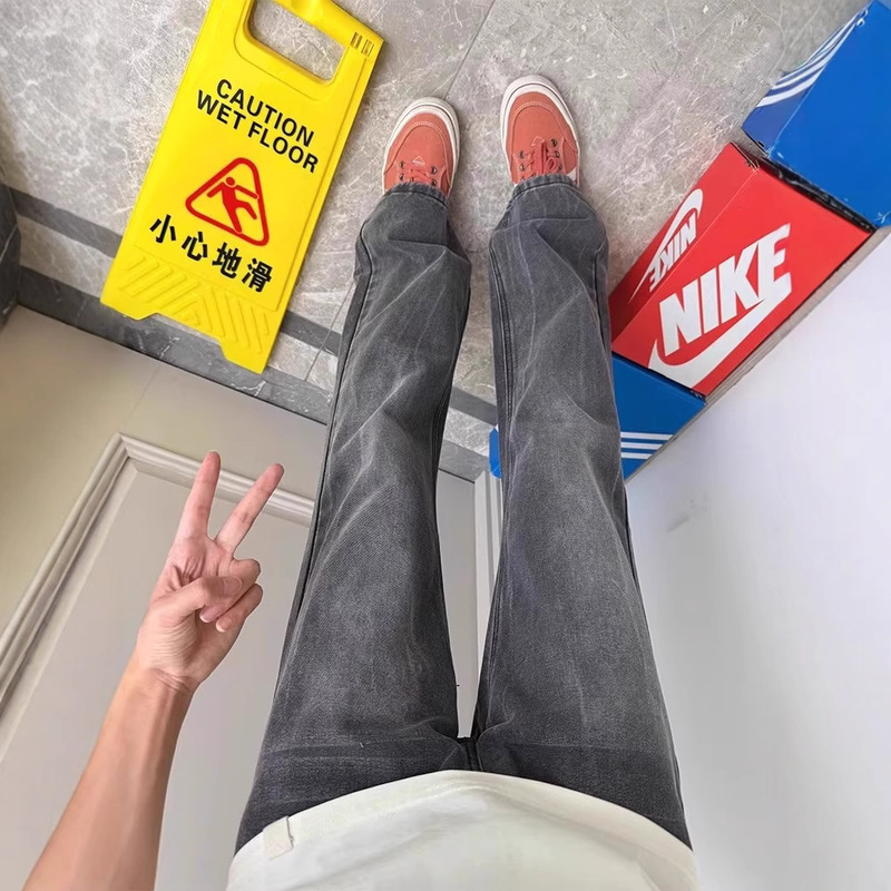 Vintage Straight-Leg Jeans for Men, New Spring and Autumn Hong Kong Style, Leg-Lengthening Pants, American High Street Vibe Style, Flared Pants for Men Vintage Straight-Leg Jeans for Men, New Spring and Autumn Hong Kong Style, Leg-Lengthening Pants, American High Street Vibe Style, Flared Pants for Men