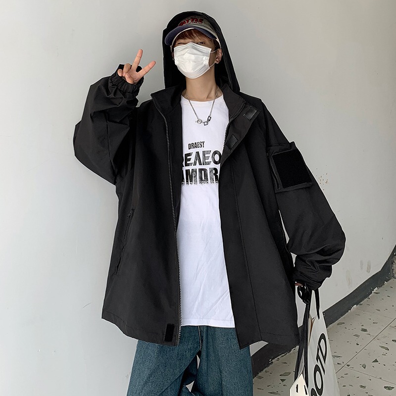 Spring and Autumn Velcro Hooded Jacket Men's Charge Clothing Trendy Brand Loose Casual Clothes Student Overalls Jacket Spring and Autumn Velcro Hooded Jacket Men's Charge Clothing Trendy Brand Loose Casual Clothes Student Overalls Jacket