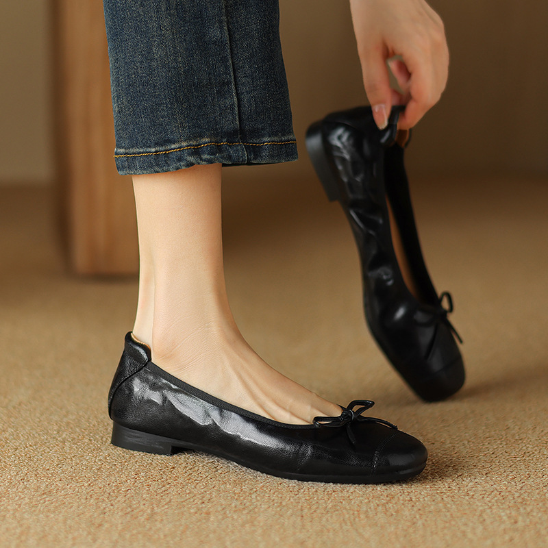 Dance Shoes French-tyle Oft Leather Flat Ballet For Women, 2025 New Pring And Autumn Round-toe Hallow Lip-on Hoe, Granny_voghion.com