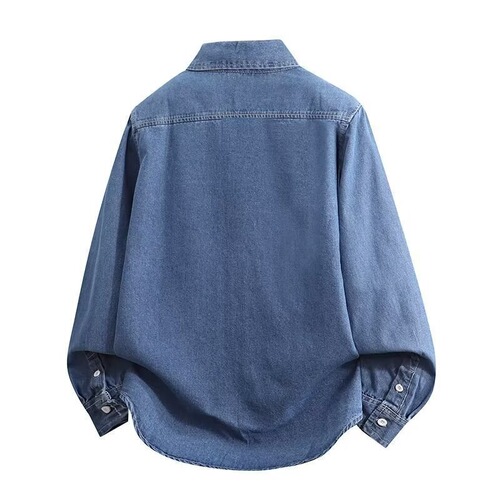 Cross-border tooling American retro shirt men's long-sleeved shirt loose large size Japanese summer light blue denim top trend