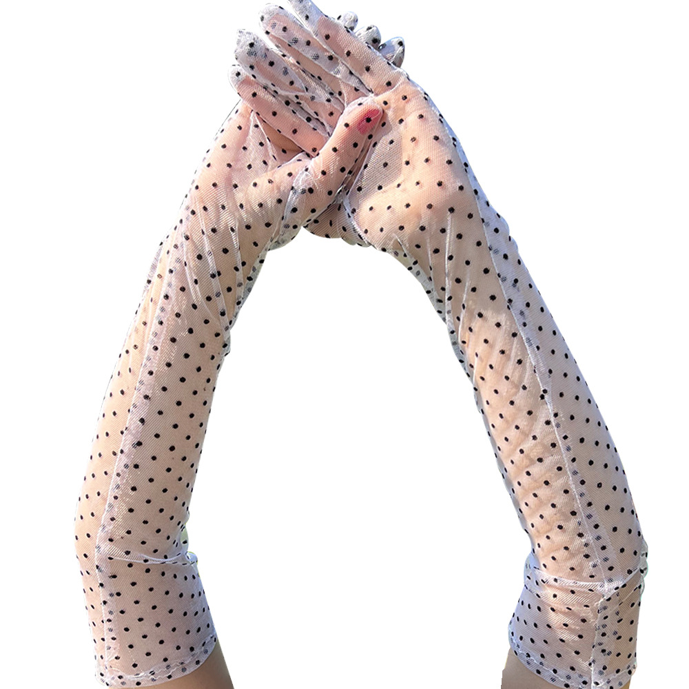 Polka Dots Pattern Women's Retro Polka Dots Lace Gloves 1 Pair
