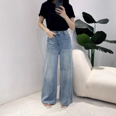 ラネージュ服レトロテンセルデニムワイドレッグパンツ女性のための 2025 夏の新しいハイウエストストレートフロアモップパンツ 250218