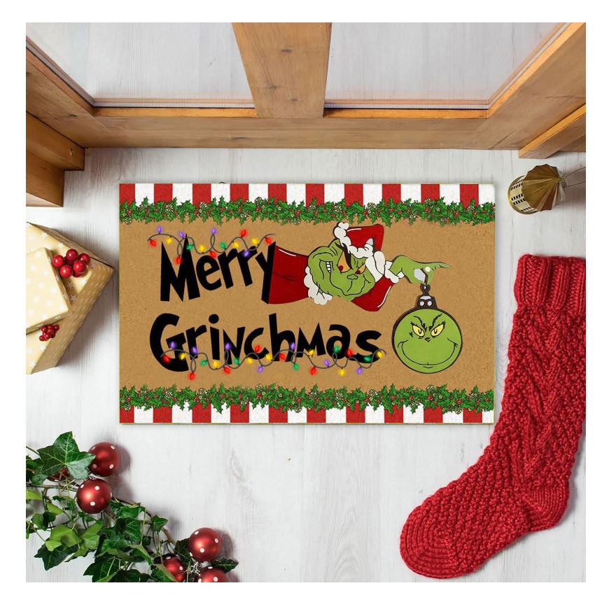 En stock Grinch alfombra del piso transfronterizo alfombra de Navidad alfombra de puerta de vacaciones verde payaso alfombra del piso