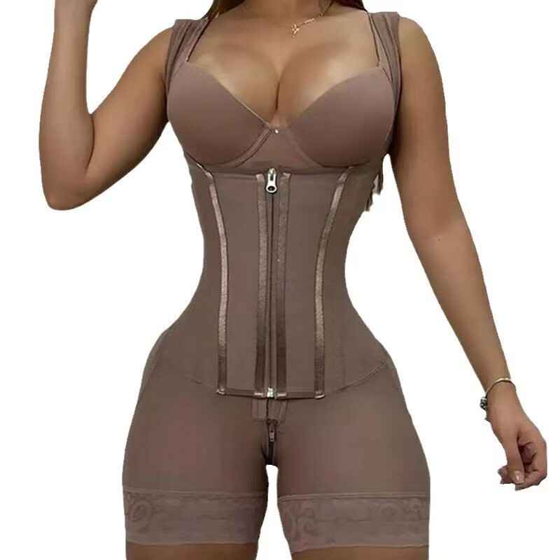 Cross-Border New Large Size High-Waist Zipper Tummy Control Breast Support Tight-Fitting Hip Lift Wide Shoulder Strap Hourglass Waist Slimming Body Shaper