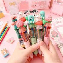 卡通十色圆珠笔按动式硅胶回弹学习用品多色中性笔可爱批发卡通款
