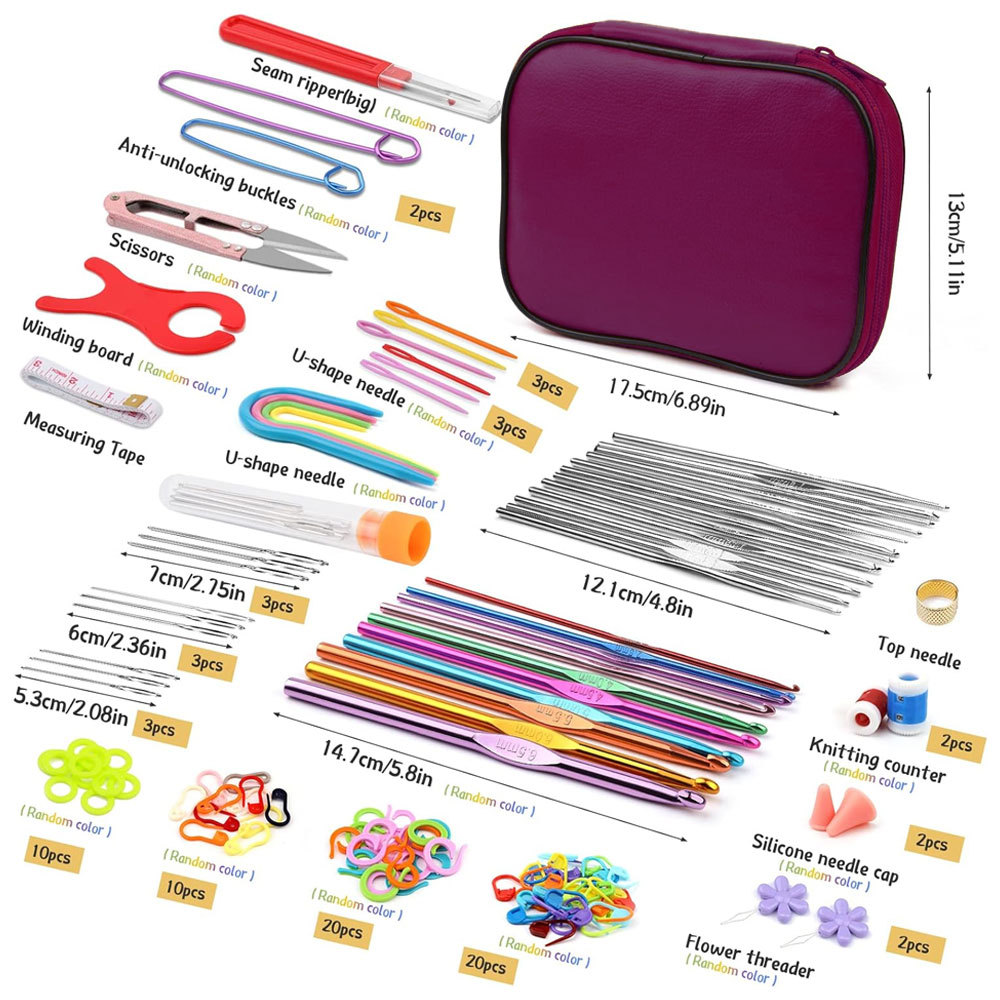Nuevo juego de crochet de metal, juego de crochet de lana de alúmina de color, juego de gancho de múltiples piezas de herramienta tejida