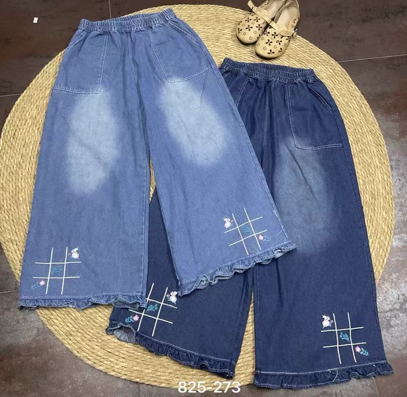 825273秋季女装新款森女系松紧腰刺绣花朵宽松牛仔裤休闲裤九分裤|undefined