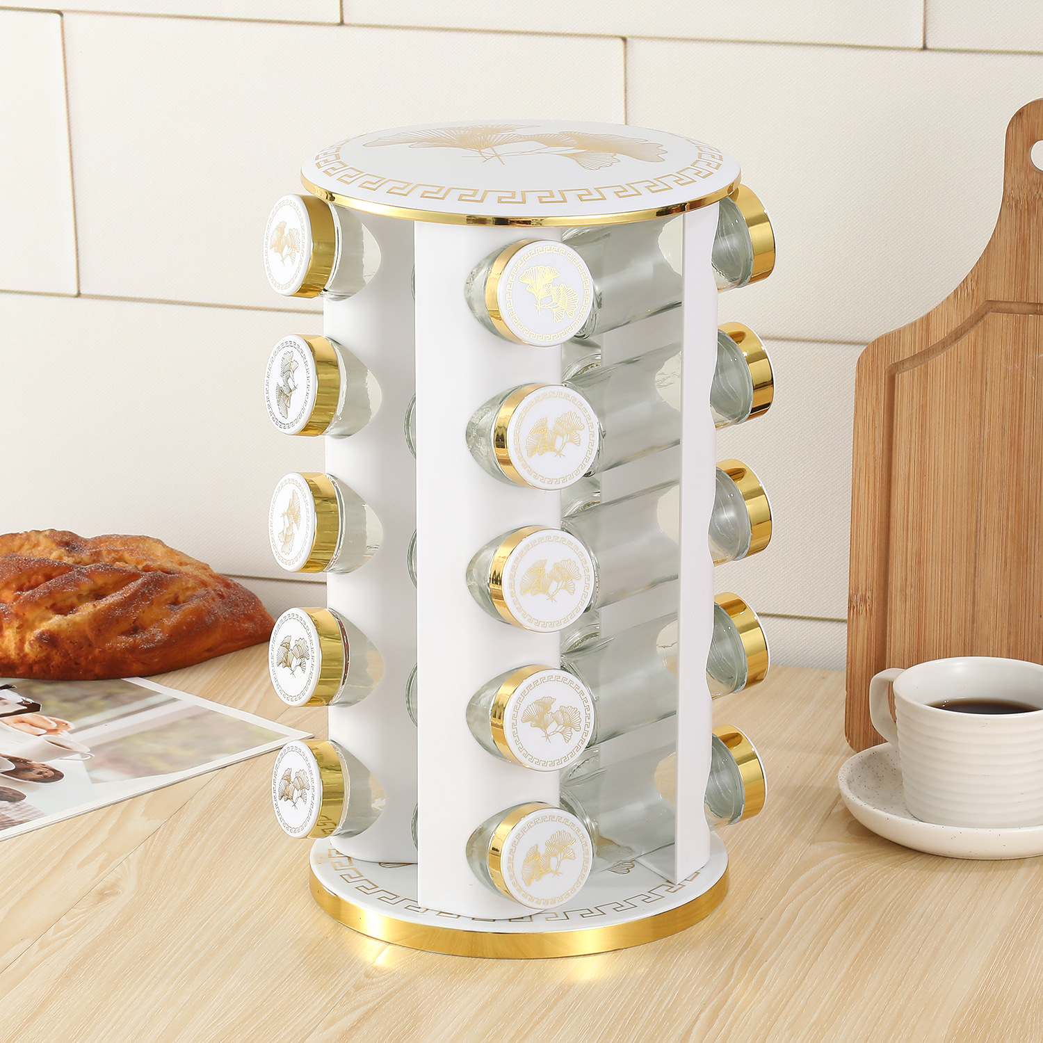 Estante de botella de condimento giratorio de cocina Estante de múltiples capas de especias multifuncional Estante de almacenamiento de cocina de acero inoxidable poroso al por mayor