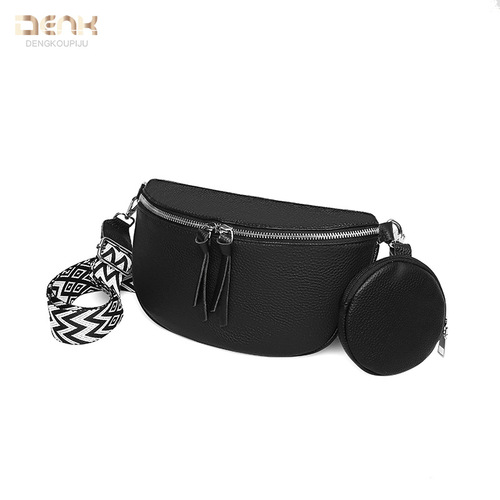 DENK cross-border genuine leather women's bag wholesale  new trendy fashion niche single shoulder crossbody bag first layer cowhide chest bag