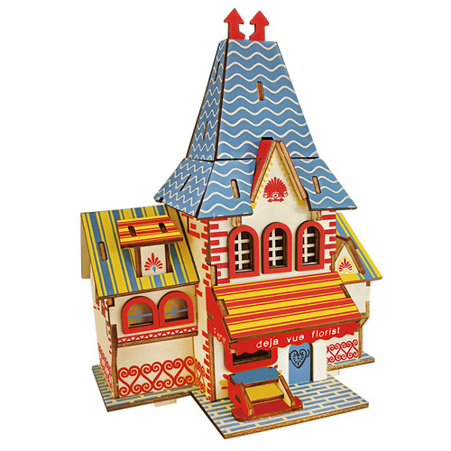 Wooden 3D three-dimensional puzzle assembled building model teenager diy style cabin educational toy small western-style house