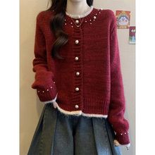 2025年春秋季时尚新款韩版撞色针织衫毛衣女小个子百搭开衫上衣潮