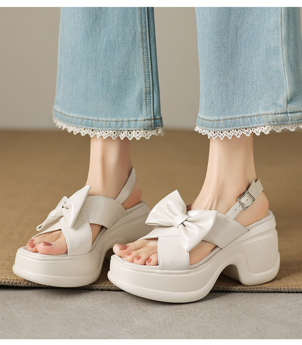 Sandal cao gót nữ hở mũi đế platform nơ bướm, gót siêu cao 12 cm — Hồng nhạt, màu trắng ngà chi tiết 20
