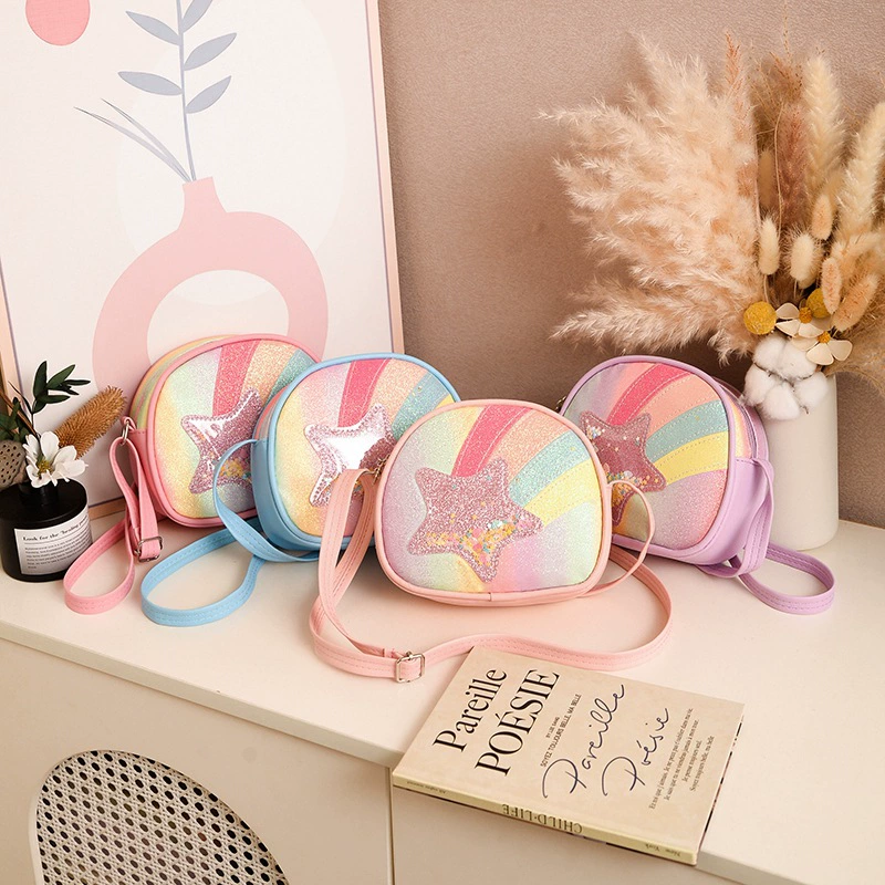 Оптовая продажа блестящих радужных звезд зыбучих песков Детская сумка Симпатичная девушка сумка через плечо