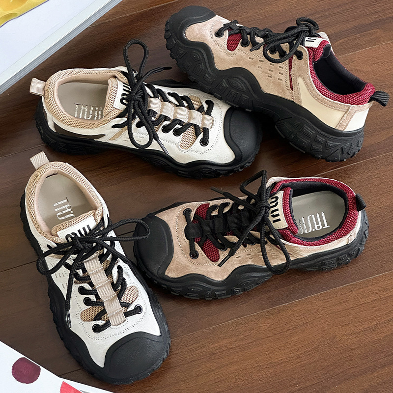 Grape Mom studiole Ugly Cute Color-matching Lace-up Outdoor Hiking Climbing Leisure Fashion Style sneaker Women's New
