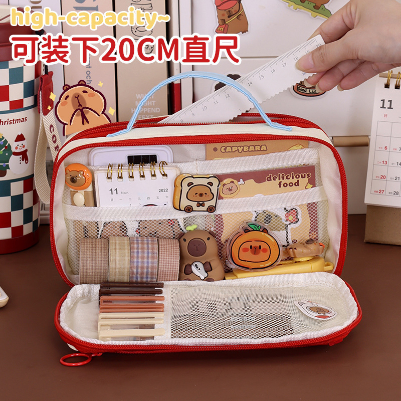 クロスボーダー新型レトロ手提げ大容量筆袋女の子高颜値ins風文房具ケース小学生文房具ケース|undefined