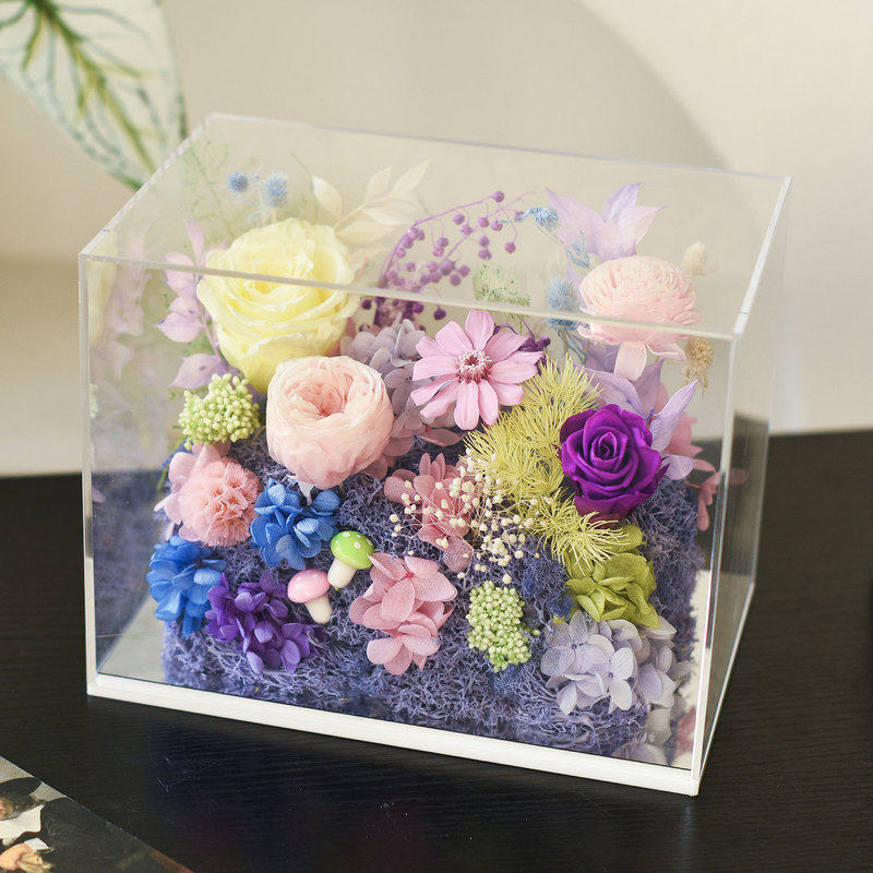 Mother's Day Eternal Flower Rose Acrylic Gift Box Colorful Garden Real Flowers Valentine's Day Birthday Gift for Girlfriend