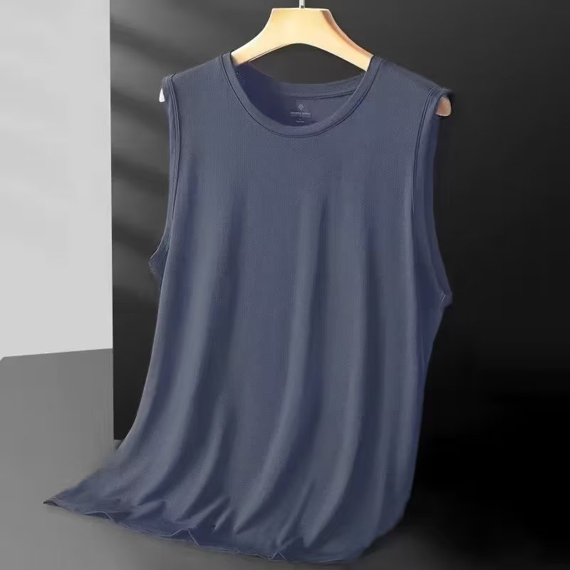 Ice Silk Vest Men's Summer Ultra-thin Outer Wear Fitness Hurdle Mesh Sports Waistcoat Loose Quick-drying Sleeveless T-shirt