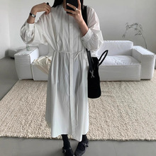 春上新【里墨恩】意法韩系慵懒风气质优雅裙子女系带衬衫式连衣裙