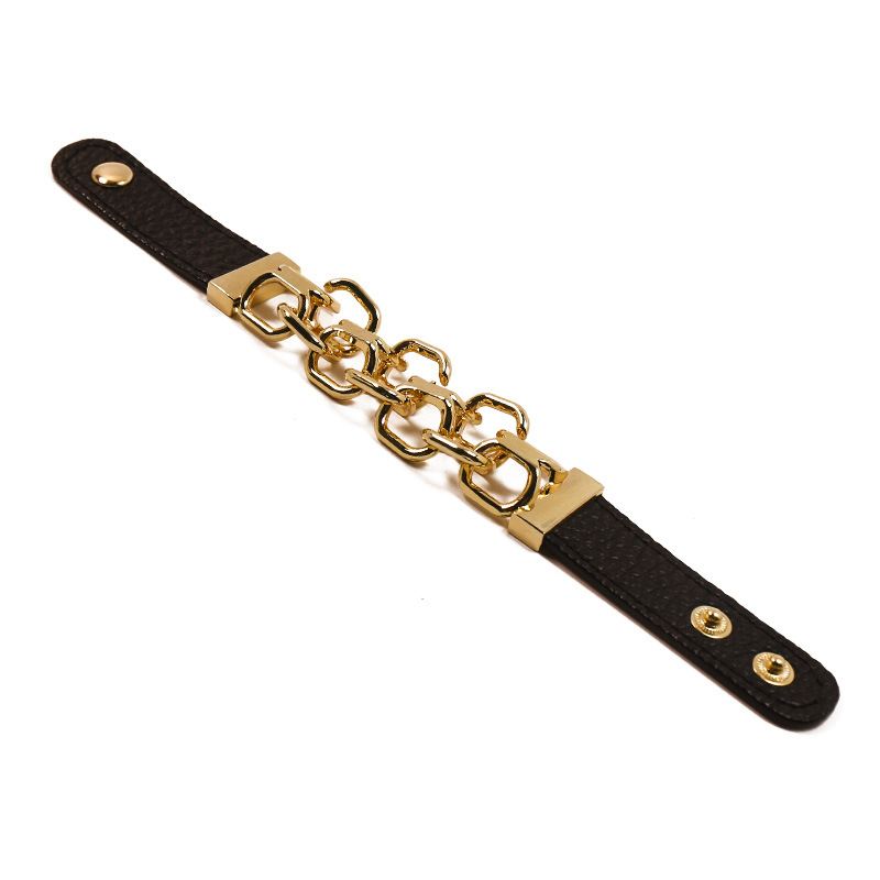 Bracciale in pelle PU tinta unita con personalità europea e americana, tendenza della personalità punk, foto di strada casual e neutra_voghion.com